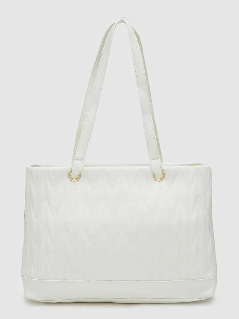 globus Globus Women White Textured Casual Tote Bag